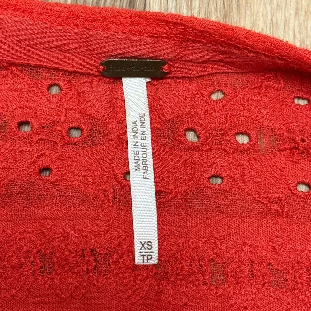 Free People Orange Bell Sleeve V‑Neck Long Sleeve Top